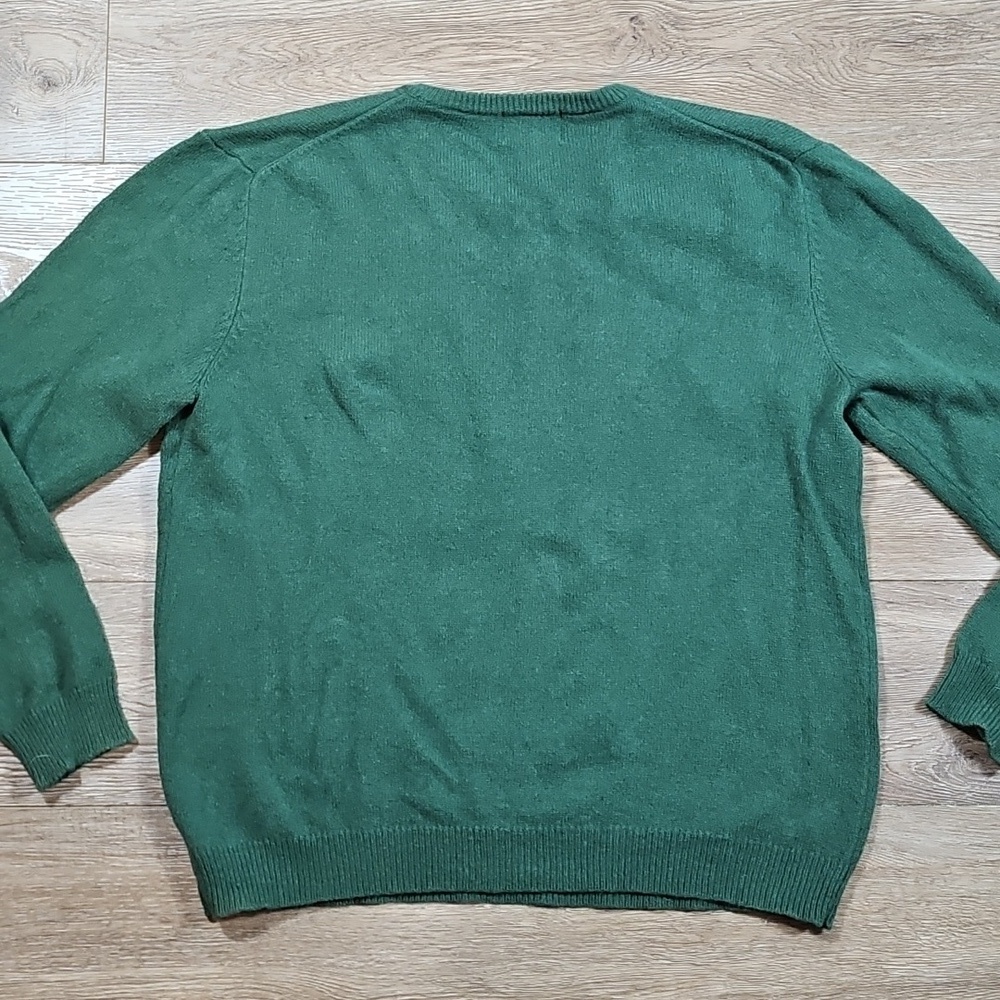 American Eagle Wool Cotton Blend Knit Forest Green V Neck Pullover Sweater - Picture 8 of 13